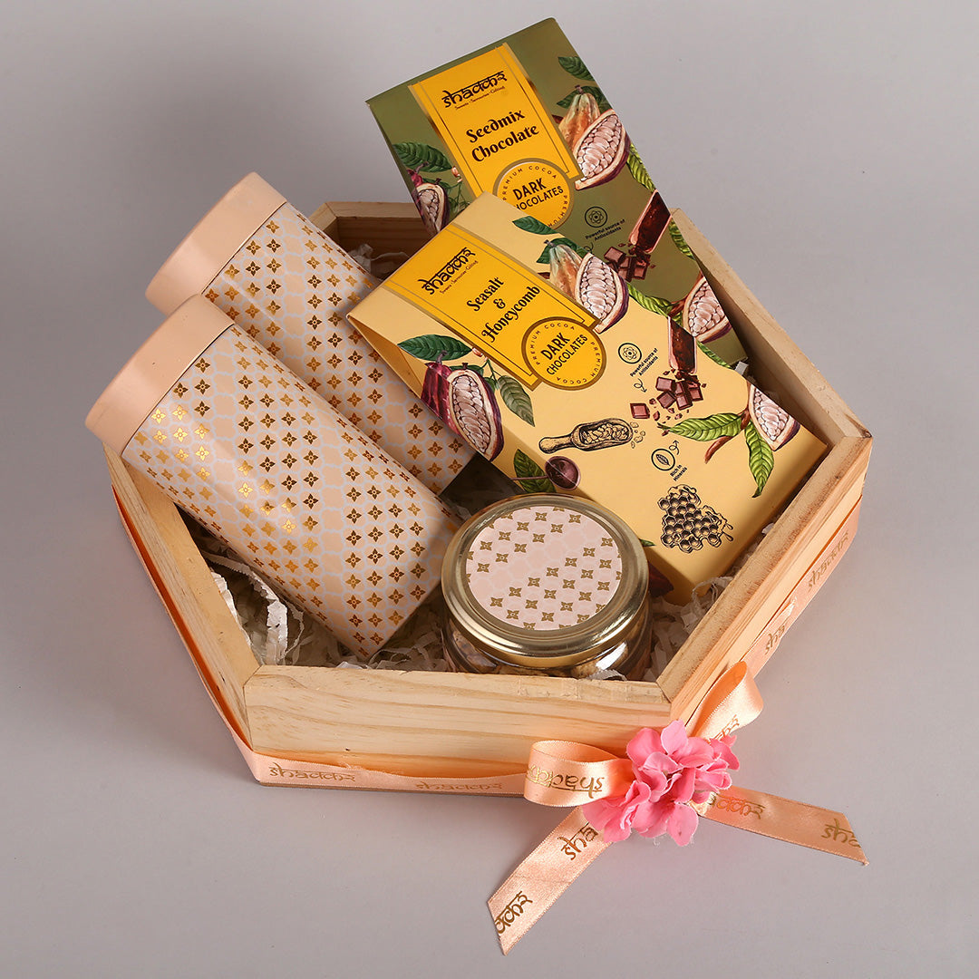 Gourmet Hamper in a Hexagon Pine Wood Tray