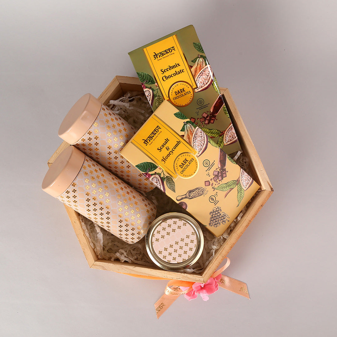 Gourmet Hamper in a Hexagon Pine Wood Tray