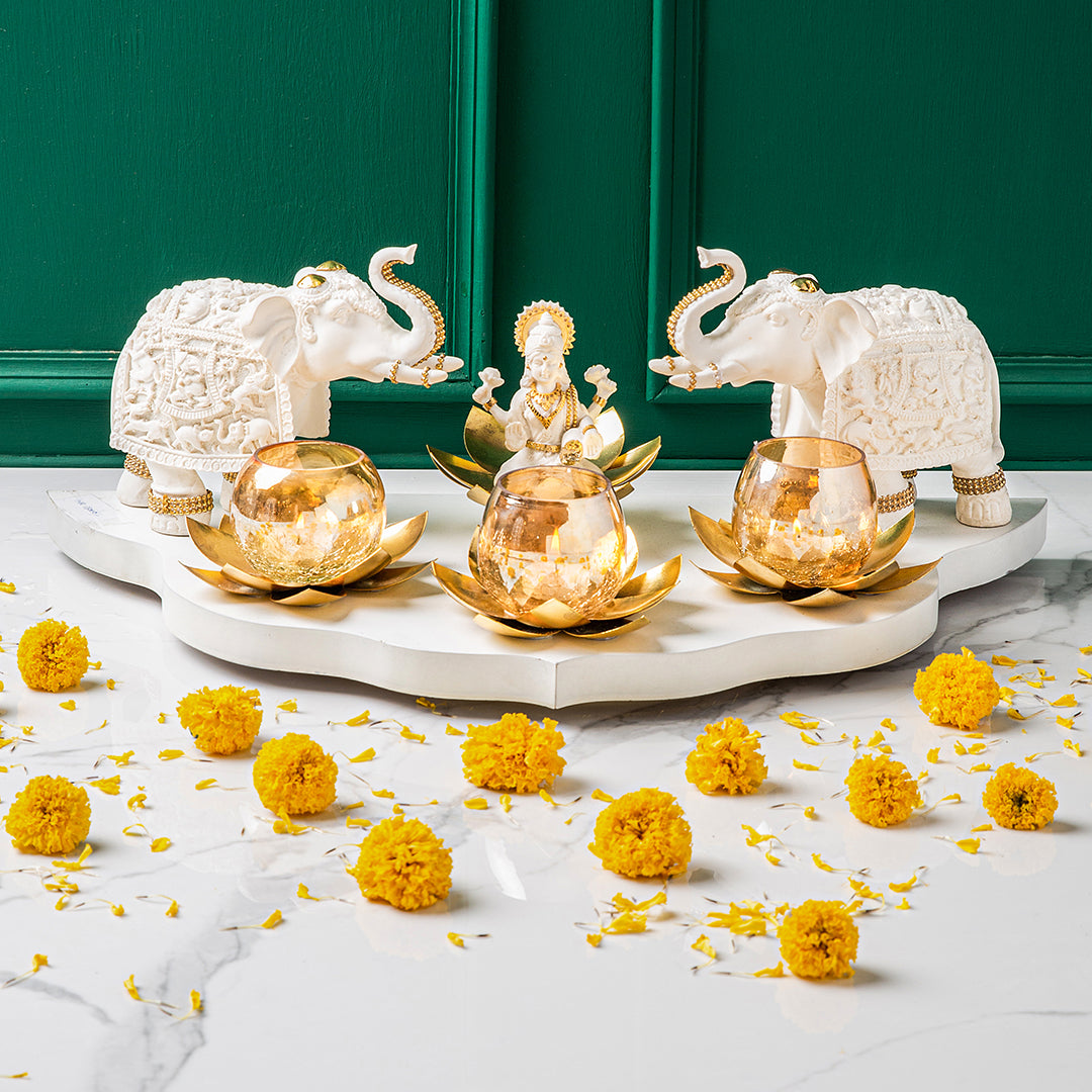 Hand Carved Elephant With Goddess Lakshmi - NCR Only