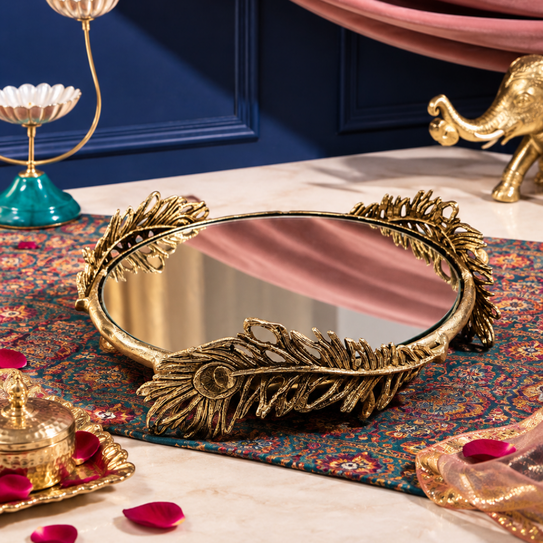 Golden Plume Mirror Tray