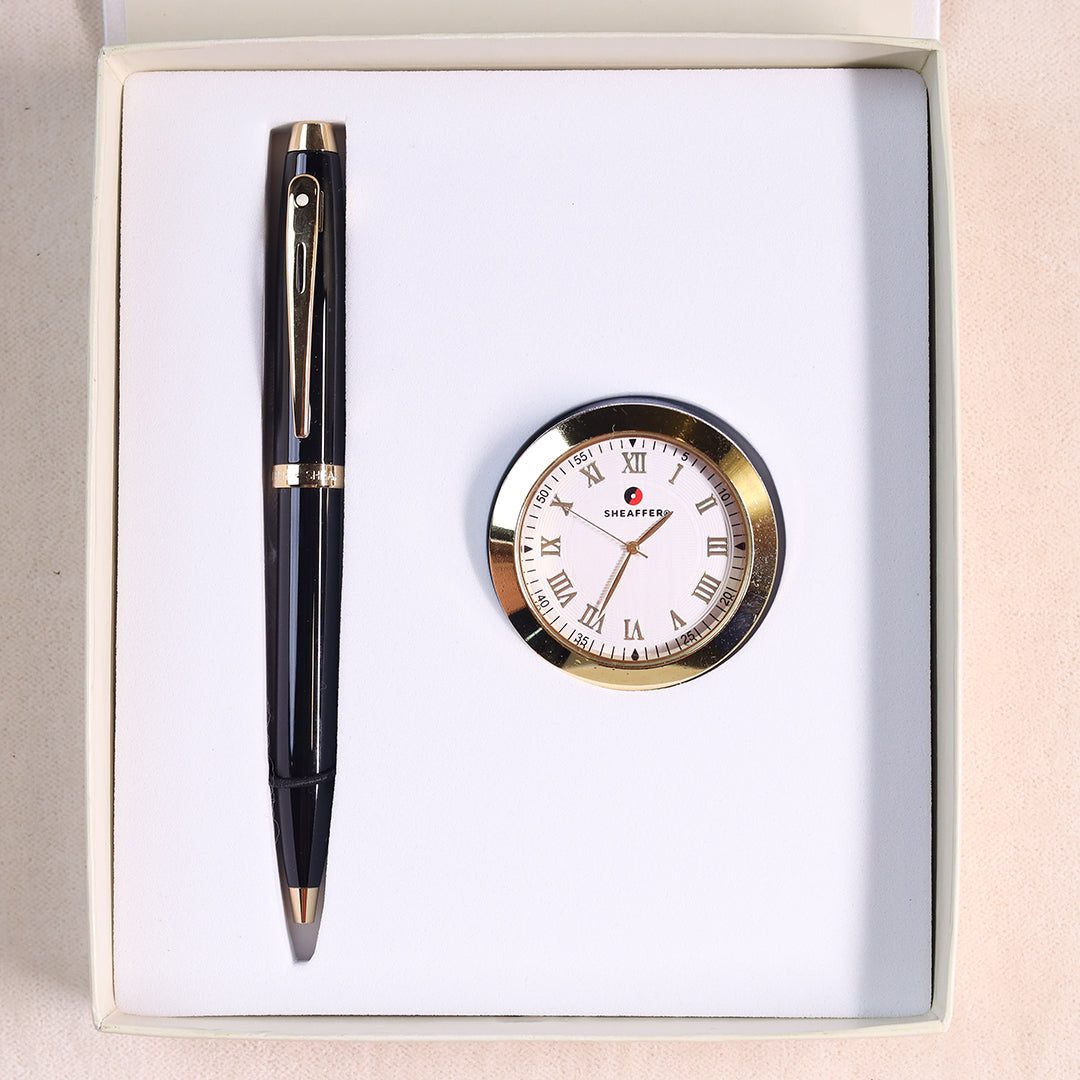 9322 Ballpoint Pen With Gold Chrome Table Clock - SHEAFFER